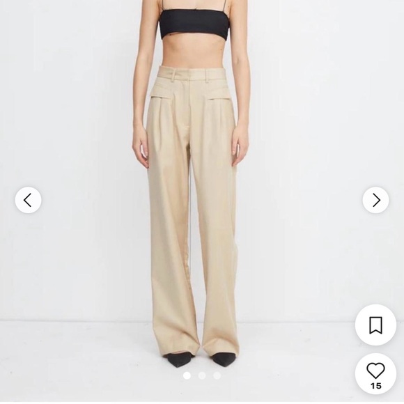 bec + bridge Pants - bec + bridge Beige High Waisted Wide Leg Pants